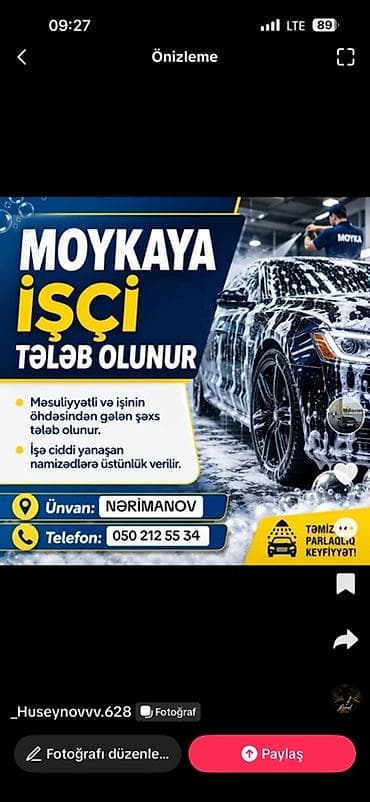 operator teleb olunur: Moykaya işçi tələb olunur - Ünvan: Nərimanov - Tələblər: - — 1