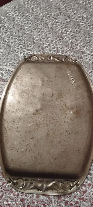 metbex eşyalari: Metal süfrə sini/tray - Material: metal (gümüş rəngli örtüklü) - — 1