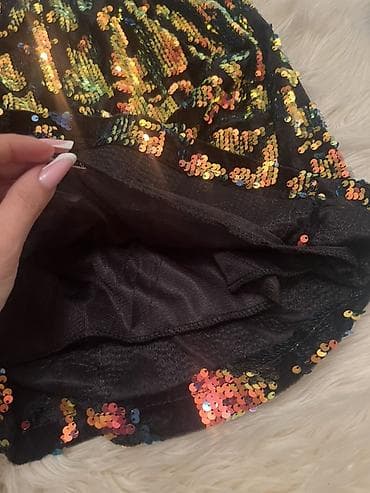 cizme: Payetli ətək - Model: Mini ətək, düz kəsim - Parça: Qara əsas — 3