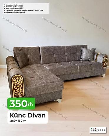 Künc Divan – 260×160 sm - Mexanizm: açılan, bazalı (yataq funksiyası — 1
