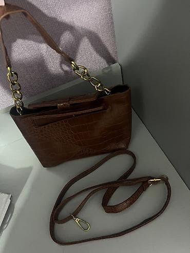lalafo deri etek: Qəhvəyi çalarda, krokodil fakturalı qadın çantası - Material: süni — 1