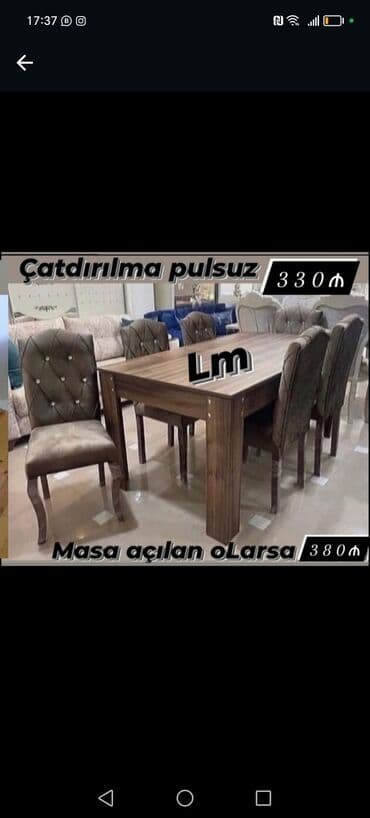 laminat qiyməti: Qonaq otağı üçün, Yeni, Açılan, Dördbucaq masa, 6 stul — 25