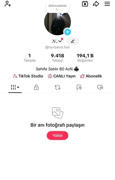 Satılır: TikTok hesabı Hesabın əsas göstəriciləri: - İstifadəçi adı