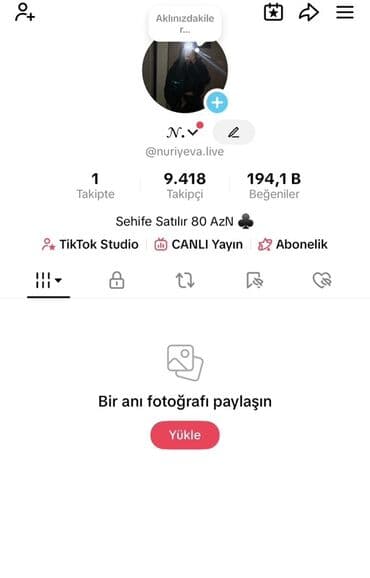 услуги smm: Satılır: TikTok hesabı Hesabın əsas göstəriciləri: - İstifadəçi adı — 1