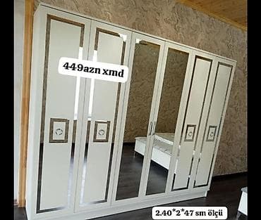 skaf: - Geniş qapılı paltar şkafı, rəng: açıq krem/ivori - Fasadda güzgü — 1