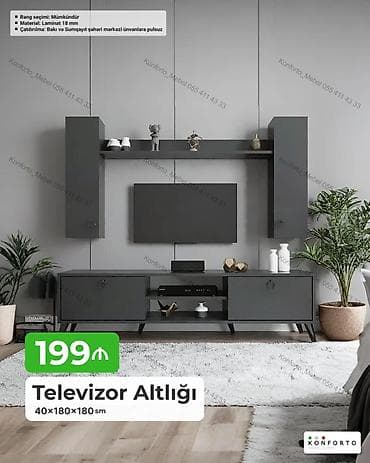 dekor ref: Televizor altlığı və divar modulu dəsti - Ölçü: 40 × 180 × 180 sm - — 1