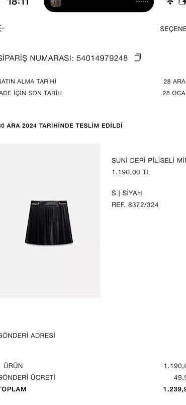 43 razmer: Midi Ətək, Zara, Dəri, M — 5