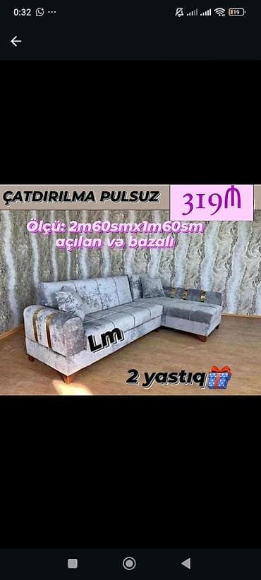 L‑şəkilli divan dəsti - Ölçü: 2 m 60 sm x 1 m 60 sm - Açılan model – lalafo.az -da L‑şəkilli divan dəsti - Ölçü: 2 m 60 sm x 1 m 60 sm - Açılan model –