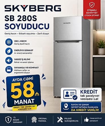 2 qapılı Sky Berg Soyuducu Satılır, rəng - Gümüşü, Kredit var — 1