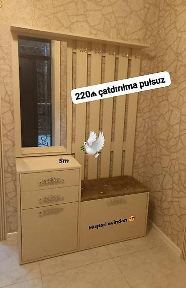 Yeni, 1 qapı, Güzgülü, Bej, Açılan, Düz dolab