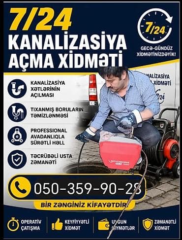 santexnik ustası: 7/24 Kanalizasiya Açma Xidməti - Kanalizasiya xətlərinin açılması - — 2
