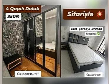 nills mebel: Mebel dəsti – sifarişlə - 4 qapılı dolab • Rəng: qara, şüşə önlü — 1
