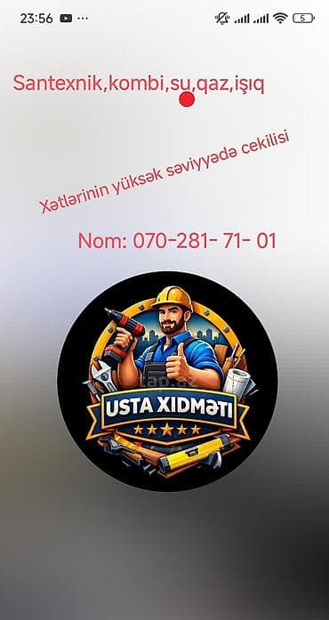 Usta xidməti – santexnik, kombi, su, qaz, işıq xətləri. - Xətlərin