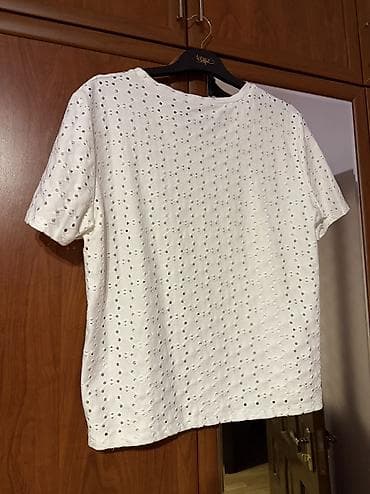Ağ rəngli, qısaqol “T‑Shirt with Cutwork Embroidery” (ZARA). - — 3