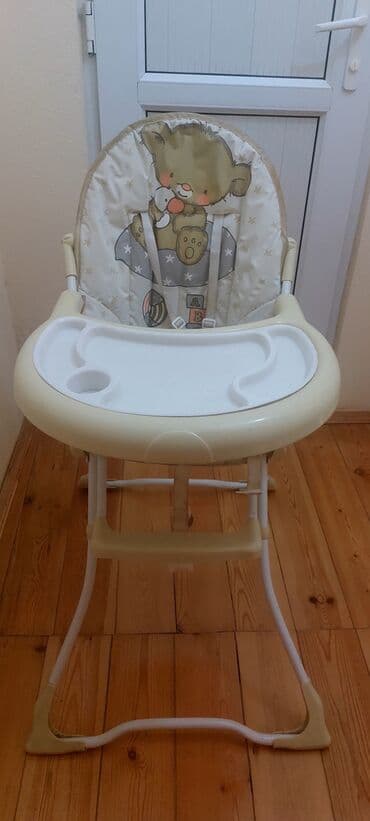 uşaq stol: Uşaq yemək stulu - Yumşaq, ulduz naxışlı bej oturacaq və arxalıq — 2