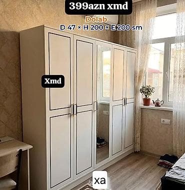 Dolab – 4 qapılı, güzgülü model Ölçülər: dərinlik 47 sm × hündürlük