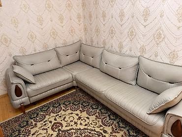 Künc divan – müasir dizayn, açıq boz rəng - Forması: L-şəkilli künc — 2
