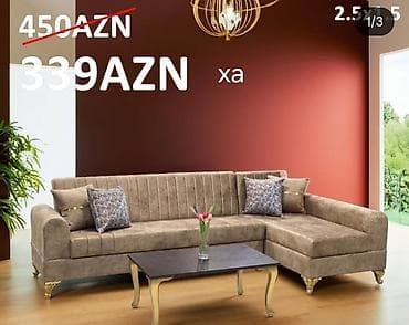 divan uqlavoy: Künc divanı – 2.5 x 1.5 m - Rəng: bej/şampan tonlarında - Material — 1