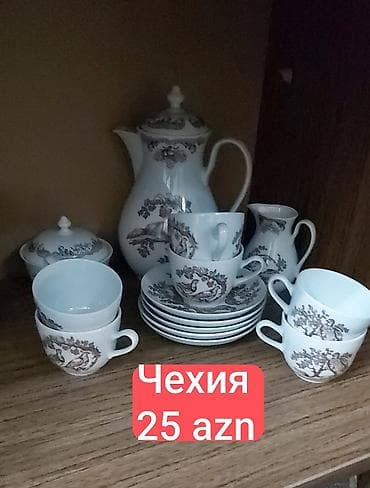 servisler: Çay dəsti, rəng - Boz, Farfor, 6 nəfərlik, Çexiya — 1