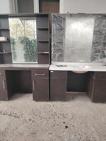 elektrik stabilizator satisi: Geniş güzgülü vizaj/saç ustası masası dəsti - Material: tünd ağac — 2