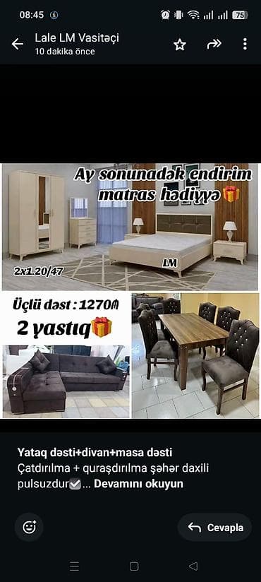 *Yataq dəsti+divan+masa dəsti* Çatdırılma + quraşdırılma şəhər daxili