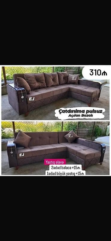 metbex kunc divan: L‑şəkilli yumşaq künc divan - Açılan, bazalı model: alt hissədə geniş — 1