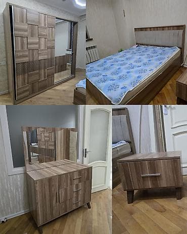 Двуспальная кровать, Тумба, Шкаф, Трюмо, Б/у — 1