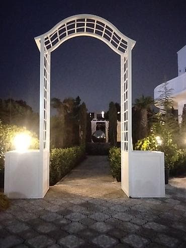 mebleri: Bağ üçün dekorativ ağ taxta trellis qövs - Material: ağ rəngdə — 1