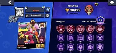Məhsul: Brawl Stars oyun hesabı Xüsusiyyətlər: - Kupa yolu: 98,499 — 1
