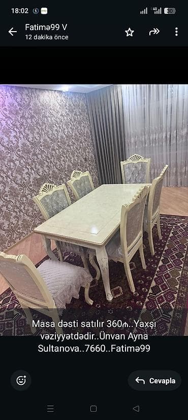 odun satilir: Masa dəsti satılır 360₼. Yaxşı vəziyyətdədir. Ünvan Ayna — 1