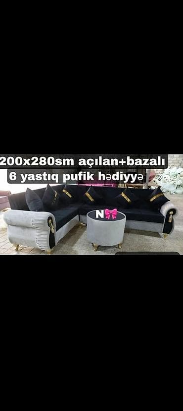 it sekilleri balaca: Künc divan dəsti – açılan və bazalı model - Ölçü: 280 x 200 sm — 4