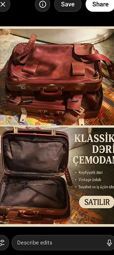 Çamadanlar: Klassik dəri çemodan - Keyfiyyətli, qalın təbii dəri material - — 1