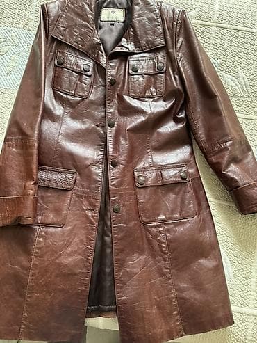 düyməli: Qadınlar üçün uzun dəri plaş/kaban Material: həqiqi təmiz dəri — 2