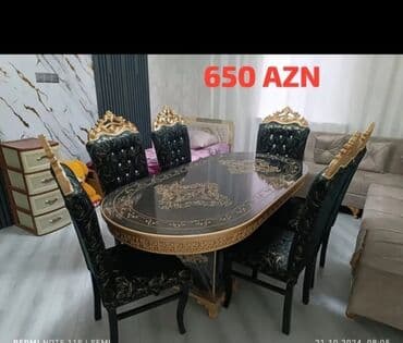 stul ev ucun: Qonaq otağı üçün, Yeni, Açılmayan, Dördbucaq masa, 6 stul — 1