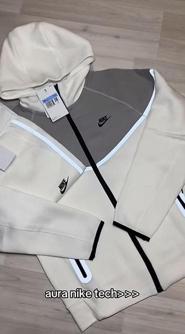 Kişi geyimləri: Nike Tech Fleece kapüşonlu jaket - Rəng: krem-ağ və boz panellərin — 1