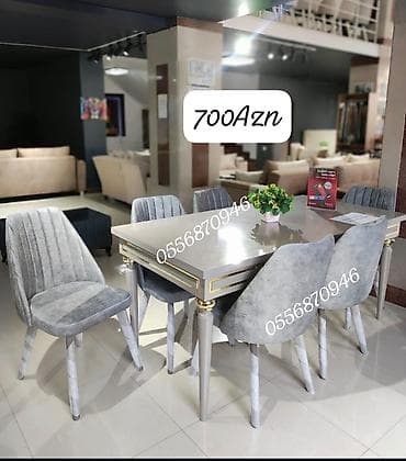 Qonaq otağı üçün, Yeni, Açılmayan, Dördbucaq masa, 6 stul