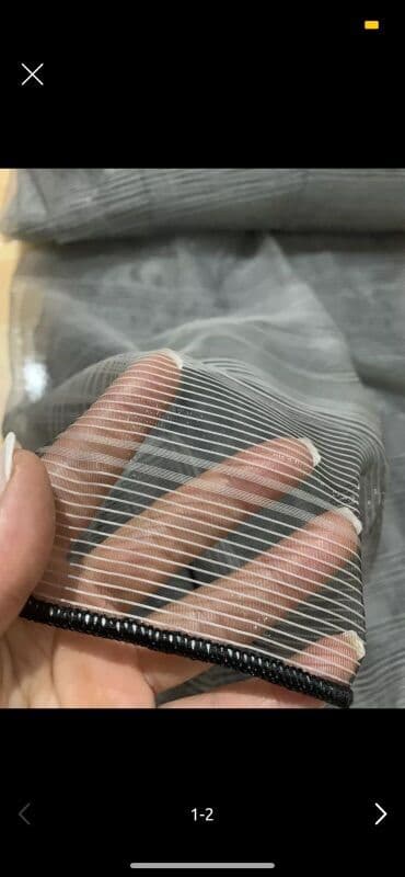 ştapel parça: Tül parça – zolaqlı, şəffaf, qrafit/boz tonlarda. - Material: incə — 2