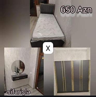 Yataq otağı dəsti – tünd boz və qızılı detallı modern dizayn Tərkib — 1