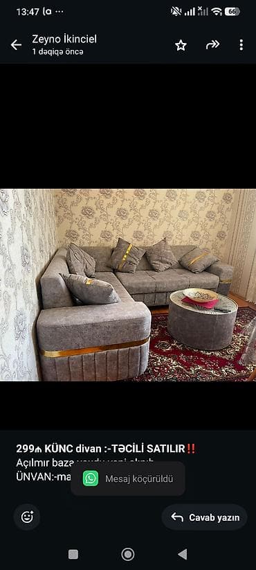 divan satisi: *299₼ KÜNC divan :-TƏCİLİ SATILIR*‼️ Açılmır baza yoxdu yeni alınıb — 1
