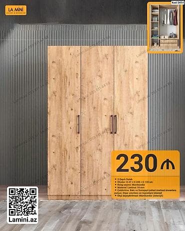 3 qapılı dolab – La Mini (Kod: 5414) - Ölçülər: D 47 × H 200 × E 120 — 1