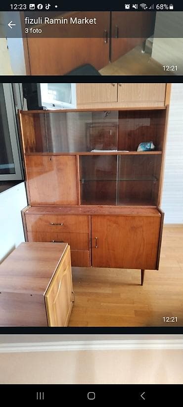 uzun divanlar: Retro mebel dəsti 1) Böyük vitrinli divar dolabı - Material: taxta — 3