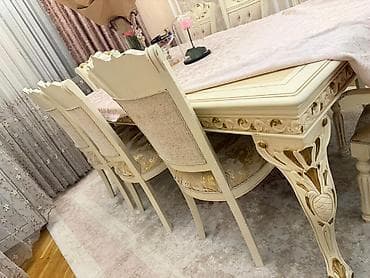 ağ stol: Qonaq otağı üçün, Açılmayan, Dördbucaq masa, 8 stul — 2