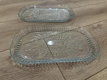 Süfrə ləvazimatları: Şüşə serviç qabları dəsti - Forma: düzbucaqlı, yumru künclü - — 2