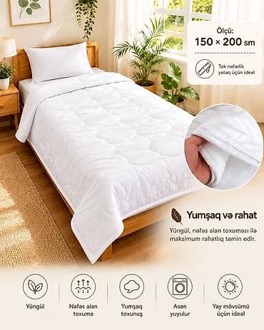 Одеяла: Nazik və yüngül yay yorğanı Ölçü: 150 × 200 sm (tək nəfərlik yataq — 5