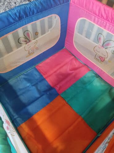 uwaq ucun mawin: Rəngarəng uşaq oyun maneci/taxta beşik tipli playpen - Brend: Tural — 1