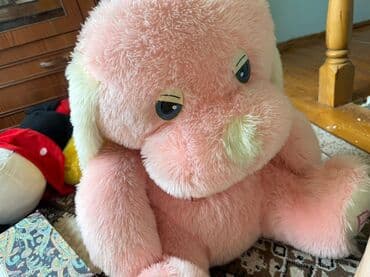 советская мягкая игрушка: Çəhrayı rəngdə, yumşaq materialdan hazırlanmış bu oyuncaq it, uşaqlar — 2