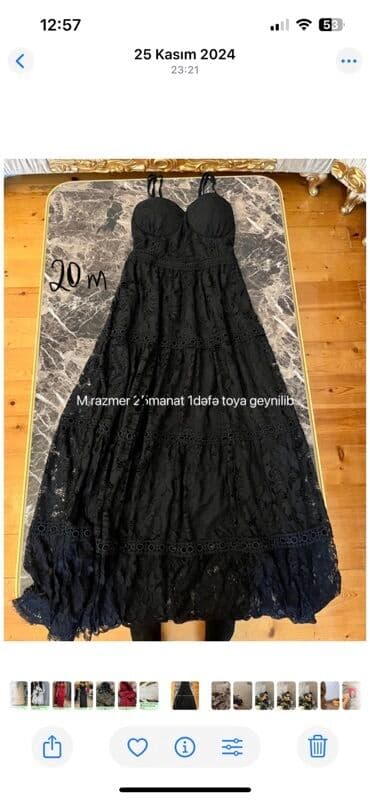 qadın geyimləri və qiymətləri: Qadın geyimləri seti - Qara krujeva uzun don: M razmer. Kəpənək — 1