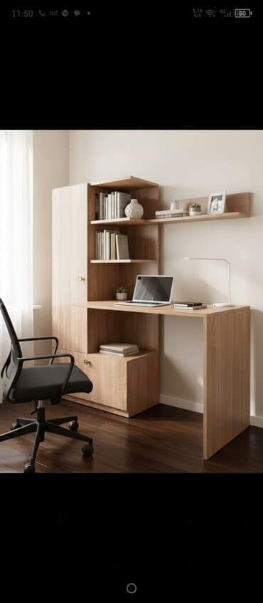 Düz masa, Polkalı, Siyirməsiz, Teksturalı laminat, Zəmanətsiz, Kredit yoxdur