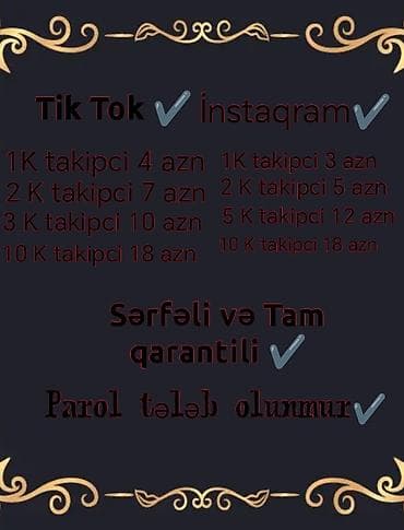 TikTok və Instagram üçün izləyici artırma xidməti - TikTok: - 1K