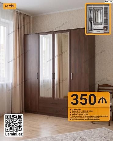 4 qapılı dolab – La Mini, Kod: 1798 - Ölçülər: D 47 × H 200 × E 160